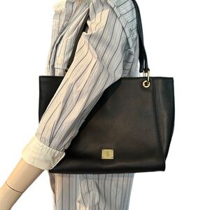 Lauren Ralph Lauren classic black leather tote, work bag, top handle purse